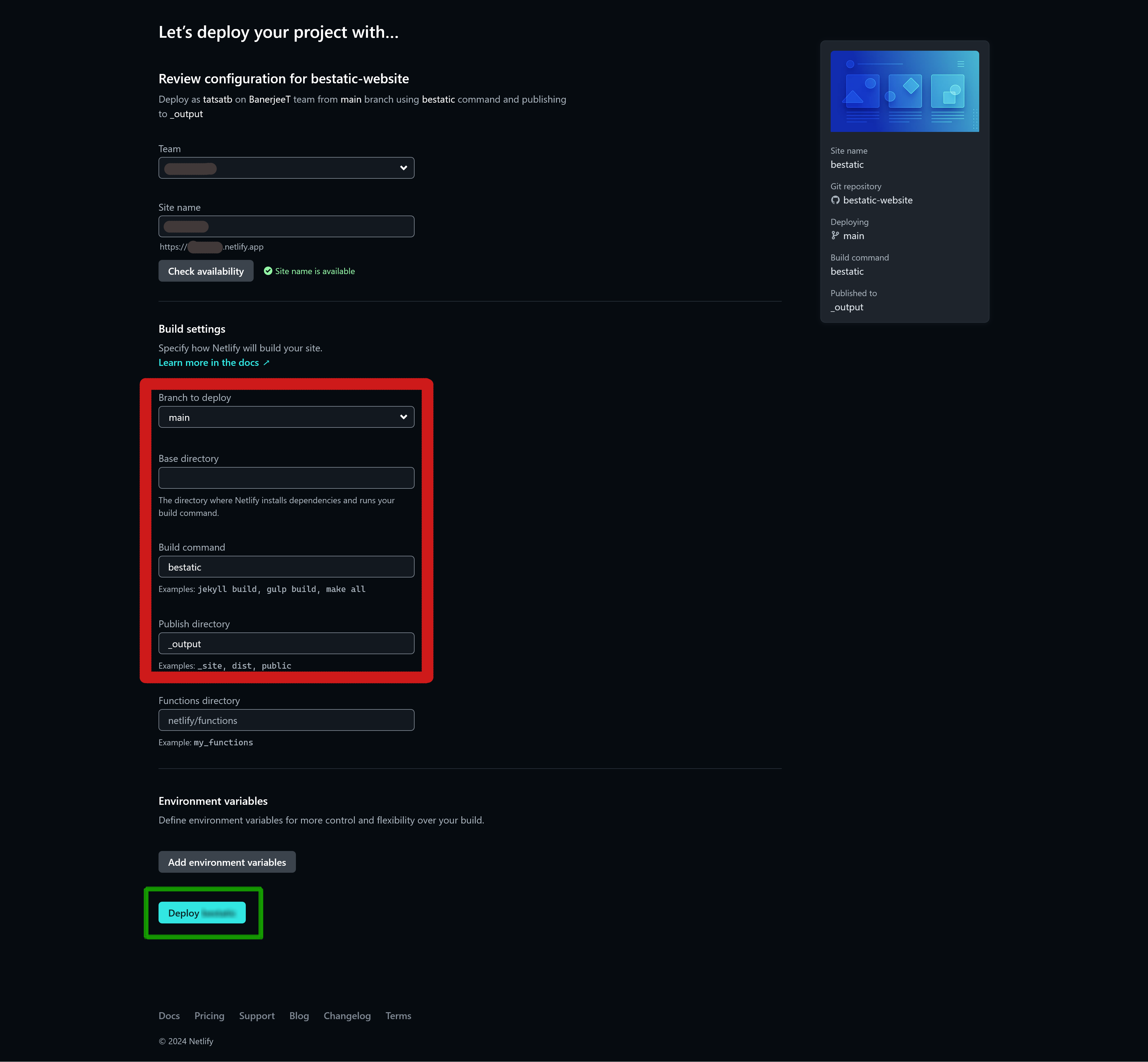 netlify build settings